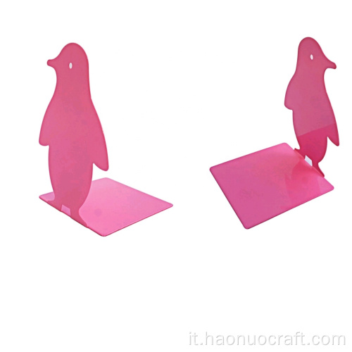 Creativo simpatico supporto per libri in cartone animato pinguino in metallo